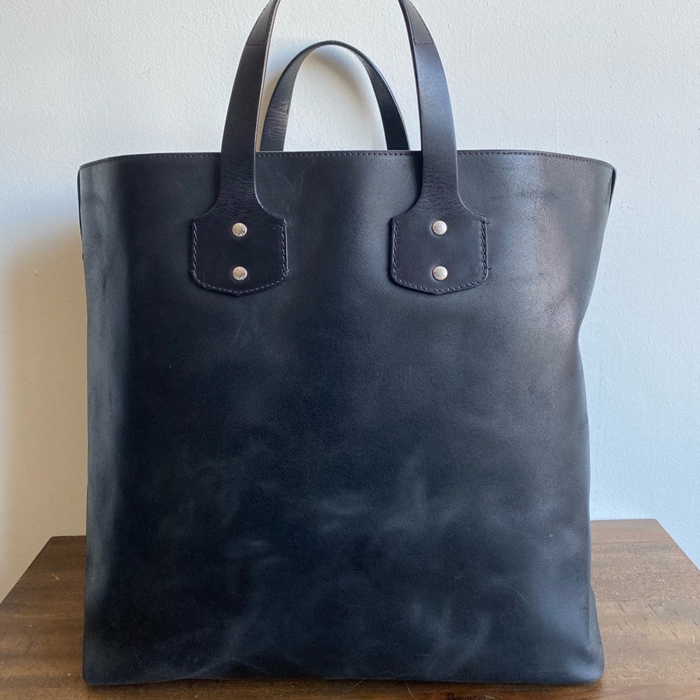 Black leather tote bag